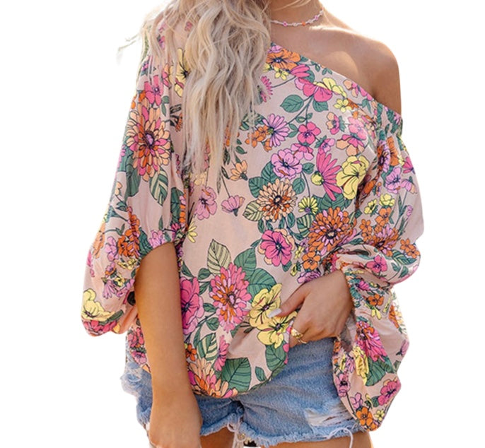 Colorful floral off shoulder blouse