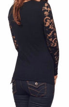 Load image into Gallery viewer, Black v-neck floral lace blouse
