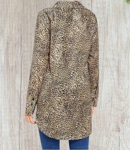 Long leopard print button up shirt