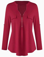 Load image into Gallery viewer, Lava red long sleeve top with 1/2 zipper
