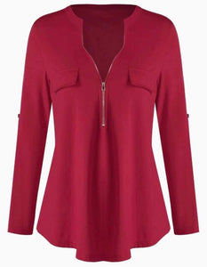 Lava red long sleeve top with 1/2 zipper