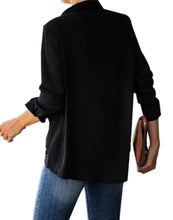 Load image into Gallery viewer, Black wrap design long sleeve blouse with collar
