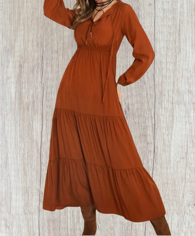 Rust colored long sleeve maxi dress