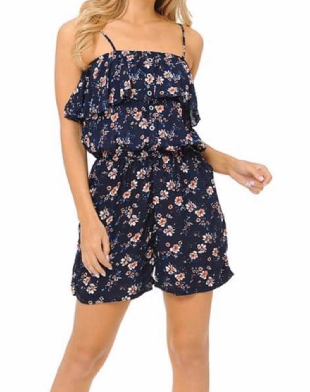 Ladies romper with adjustable spaghetti straps