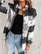 Load image into Gallery viewer, Grey plaid color block buttoned jacket
