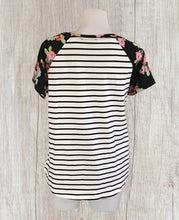 Load image into Gallery viewer, Black striped floral tee
