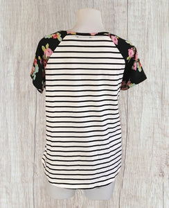 Black striped floral tee