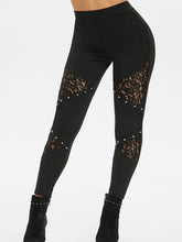 Load image into Gallery viewer, Black leggings with lace and beads
