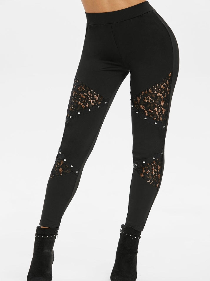 Black leggings with lace and beads