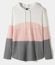 Load image into Gallery viewer, Pink color block waffle knit hoodie
