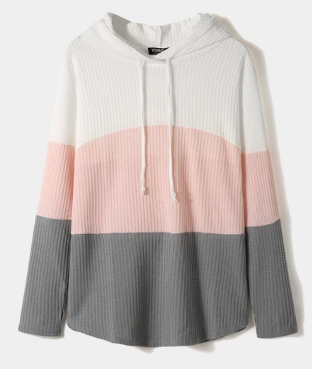 Pink color block waffle knit hoodie