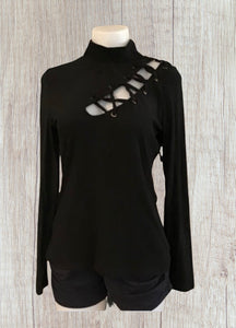 High neck super soft sweater with lace up style