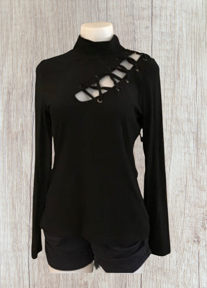 High neck super soft sweater with lace up style