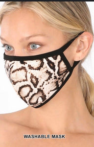 Snakeskin print face mask.