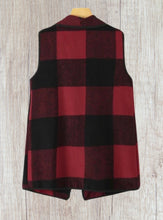 Load image into Gallery viewer, Buffalo plaid open front vest with lapel collar
