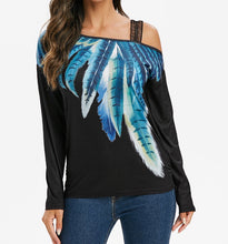Load image into Gallery viewer, Long sleeve one strap feather print top
