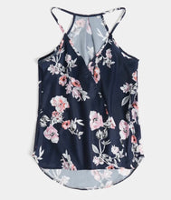 Load image into Gallery viewer, Navy floral crossover tank top
