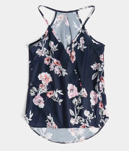 Navy floral crossover tank top