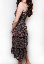 Load image into Gallery viewer, Black floral tiered midi dress
