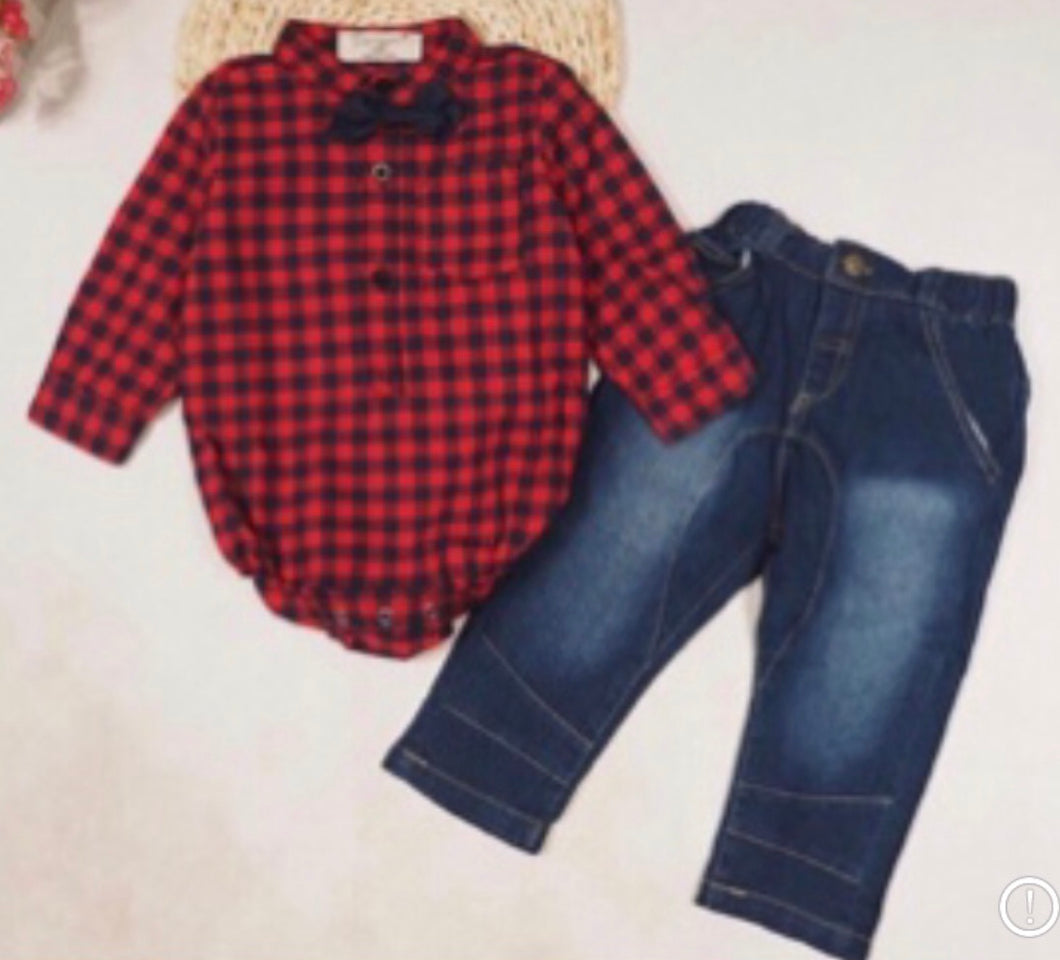 Boys 3 piece plaid set