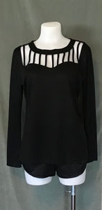 Black cut out round neck long sleeve top