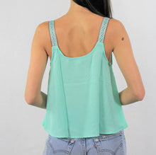 Load image into Gallery viewer, Mint green chiffon summer top with patterned straps
