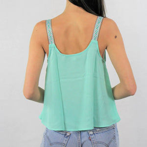 Mint green chiffon summer top with patterned straps