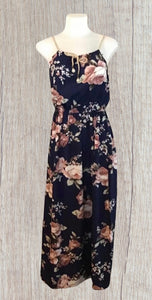 Navy floral maxi dress with braided straps