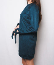 Load image into Gallery viewer, Thick, super soft blue sweater dress with tie up sleeves
