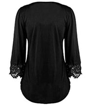 Load image into Gallery viewer, Black 3/4 sleeve V-neck lace blouse with buttons
