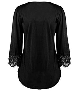 Black 3/4 sleeve V-neck lace blouse with buttons