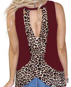 Sleeveless leopard print top with cut out back