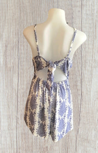 Patterned romper with tie up back