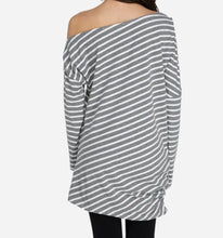 Load image into Gallery viewer, Striped cold shoulder, off one shoulder sweater
