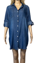 Load image into Gallery viewer, Lightweight denim button up shirt/dress with 4 pockets
