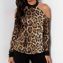 Load image into Gallery viewer, Cold shoulder animal print blouse
