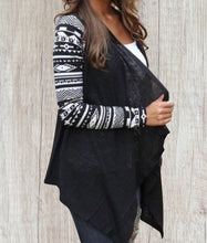 Load image into Gallery viewer, Open front draped cardigan with patterned sleeves
