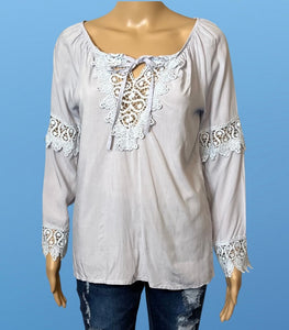 Long sleeve blouse with crochet insert