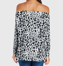 Load image into Gallery viewer, Grey leopard print off shoulder blouse
