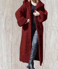 Load image into Gallery viewer, Chunky knit long hooded cardigan with buttons
