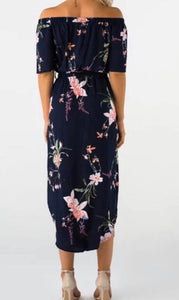 Off shoulder navy floral dress