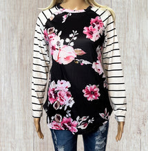 Load image into Gallery viewer, Floral striped long sleeve top with elbow patches
