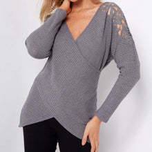 Load image into Gallery viewer, Grey crossed front design waffle long sleeve top
