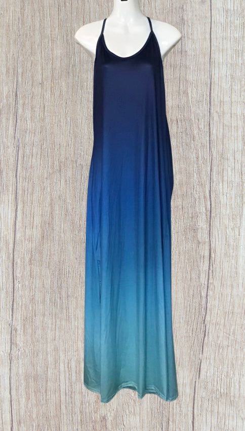 Blue ombré maxi dress with spaghetti straps