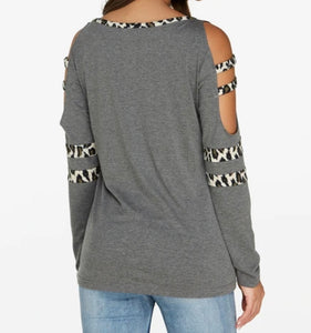 Cold shoulder grey sweater