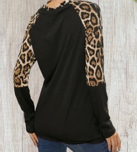 Black long sleeve leopard print top