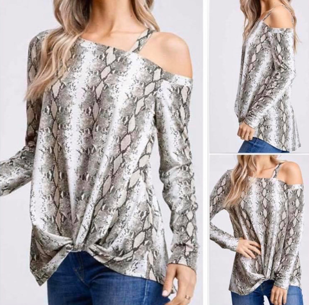 Snakeskin print one strap sweater