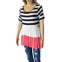 Load image into Gallery viewer, Black striped colorblock short sleeve dress/tunic top
