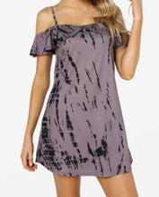 Load image into Gallery viewer, Brown tie-dye off shoulder a-line dress
