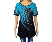 Load image into Gallery viewer, Blue/black short sleeve patterned top with decorative buttons
